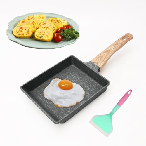 RANJIMA Tamagoyaki Pfanne, Japanische Omelettpfannen mit Antihaft Beschichtung, Aluminium Omelette Pfanne, Rechteckige Eierpfanne, Tamago Pfanne Mini Bratpfanne, für Gasherd Induktionsherd (Schwarz)