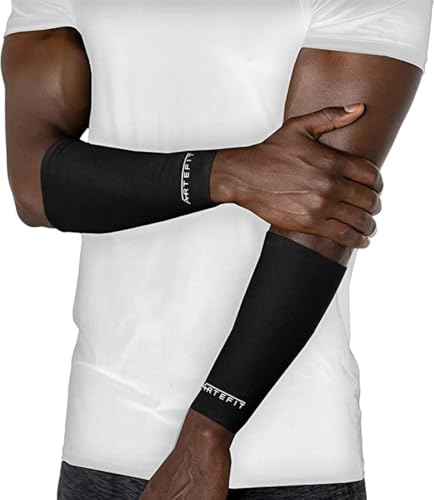 Artefit Forearm Sleeves - Kompression Armstulpen - Unterarmschutz für Sports - 12 Stunden Kompression - Schwarz - L