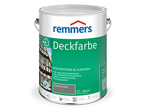 Remmers Deckfarbe dunkelgrau, 5 Liter, Deckfarbe für innen und außen, Wetterschutzfarbe viele Untergründe, hochdeckend, wetterfest