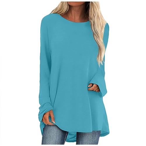 Damen Herbstmode Lose Shirts Festliche Elegant Pullover Tunika Oberteile Bluse Oktober Rundhals Oversize Langarmshirt Rosa Lustige Blusen 2023 T-Shirts Druck Tops