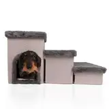 BOEFIE Hundetreppe mit hundebett - hundetreppe fur kleine und große Hunde - Hundetreppe fur Sofa und Bett – Hundetreppe mit viel Lagerfläche. (Grau)