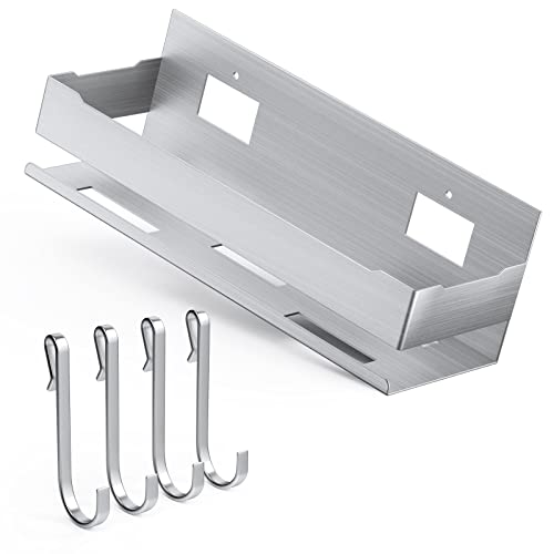 buways Duschablage Ohne Bohren, Badregal Duschablage mit 4 Haken, Badezimmer Organizer S304 Edelstah mit Klebepad-Befestigung
