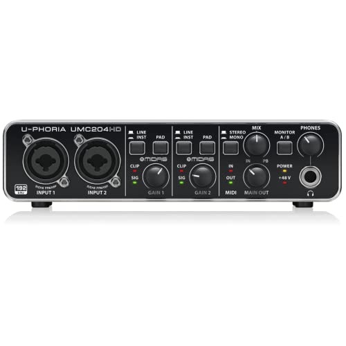 Behringer U-PHORIA UMC204HD Audiophiles 2x4, 24-Bit/192 kHz USB-Audio/MIDI-Interface mit Midas-Mikrofonvorverstärkern