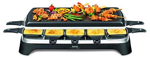 Tefal Raclette Ambiance RE4588 | für 10 Personen, inklusive Tischgrill-Funktion | Grillplatte antihaftbeschichtet + spülmaschinengeeignet | 2 Meter langes abnehmbares Kabel | Schwarz/Edelstahl | 1350W