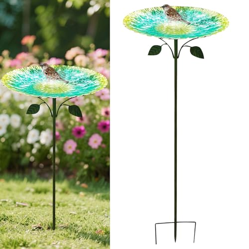 Jenshhch Vogeltränke Stehend Garten 83cm Metall Vogelbad Wassertränke Für Wildvögel Draußen Frostsicher Winterfest