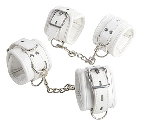 BDSM Fesseln für Frau Verstellbares Bondage Set für Paare Handfesseln und Ankle Cuffs Perfekt für Erotische Spiele und BDSM Abenteuer (Weiß)