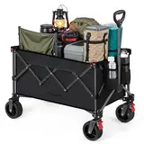 SONGMICS Handwagen faltbar, Bollerwagen, 150 L, bis 150 kg belastbar, Gartenwagen, Campingwagen mit Griff, 4 abnehmbaren Rollen, platzsparend, Outdoor, Garten, tintenschwarz GFW115B01