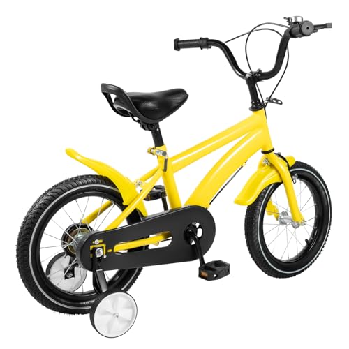 SAUADY Lernfahrrad für Kinder Kinderfahrrad EIN 14-Zoll-Fahrrad Kinderfahrrad für Kinder mit Einer Körpergröße von 39,37-45,28 geeignet Gelb Schwarz