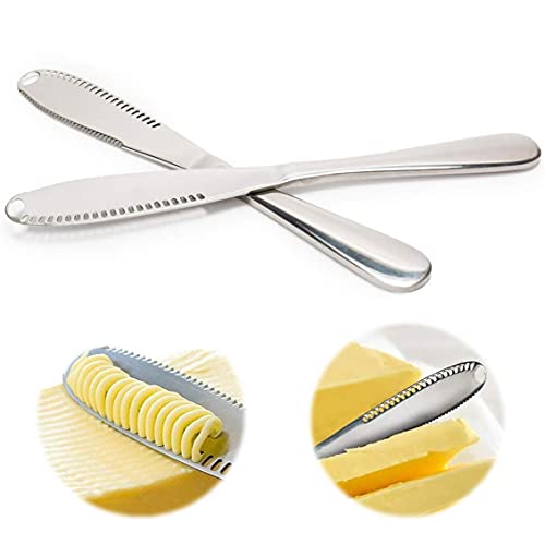 Buttermesser 2 Stück Edelstahl Buttermesser Frühstücksmarmelade verteilen Multifunktions-Käse reiben und schneiden Drei-in-Eins