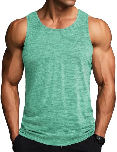 MAGCOMSEN Herren Tank T-Shirt Atmungsaktiv Muskelshirt Ärmelloses Sport Funktionsshirt Herren Gym Workout Tanktops Quick Dry Bodybuilding Shirts Sommer Outdoor Unterhemd Hellgrün M