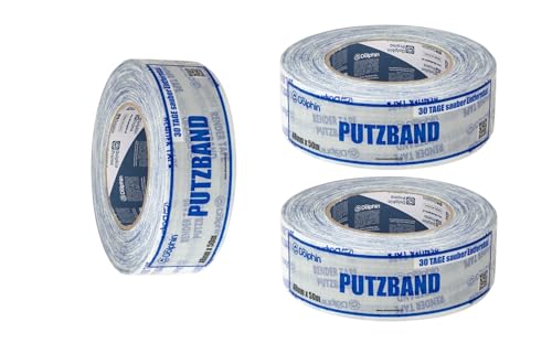 3 x PE Putzband Blue Dolphin 48mm x 33m (Gesamt 99m) | Putzerband Abklebeband UV beständig für Innen und Außen | PE Band für Stuckateur und Maler Arbeiten für raue Untergründe | Stukkateur Gipser