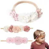 3 Stücke Baby Haarband, Zarte Blumen Nylon Stirnbänder Haarbänder Zubehör für Baby Mädchen, Säuglinge, Neugeborene, Kleinkinder und Kinder, Weiche Neugeborene Kleinkind Haarschmuck