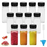 HEKOBAG 12 Stück Kleine Flaschen zum Befüllen Plastik Saftflaschen Ingwer Shot Fläschchen 60ml Mini Kunststoffflaschen Plastikflaschen Leere Smoothie Flasche mit Trichter Bürste für Ingwer Schnaps