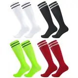 Firtink 4 Paare Fußballsocken Kinder, Sportsocken Fußball Socken Trainingssocken Fussball Socken für Jungen und Mädchen Schwarz, Weiß, Rot, Grün