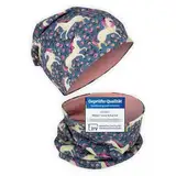 HECKBO Kinder Beanie Mütze & Schal Schlauchschal Set - Jersey innen Wendebar - Pferd - Mädchen Jungen Junge - 95% Baumwolle