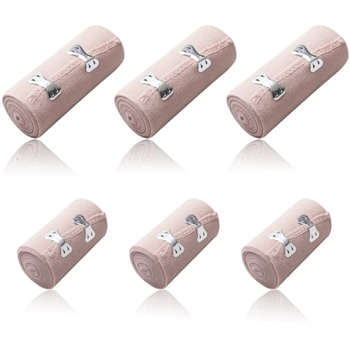 6 Stück Elastische Bandage, Kompressionsbinden Elastischer Verband mit Metallclips, Elastische Medizinische Fixierbinde für Handgelenke Knöchel Knie