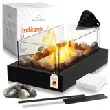 NEU! Ethanol Tischkamin für Indoor/Outdoor- Jetzt 4-Fach-Verglast-NEUHEIT | wärmendes Tischfeuer mit Zubehör- Geschützte Flamme und Lange Brenndauer-EINFÜHRUNGSPREIS |Harmonia
