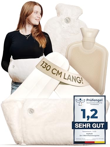 KUNU® original Wärmflaschengürtel - inkl. Geschenkverpackung - premium Wärmflasche mit extra Bezug - extra langer 130cm perioden Wärmegürtel - extrem flauschig - perfekt für Rücken, Bauch und Nacken