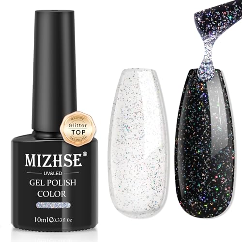 MIZHSE Top Coat Gel UV Nagellack 10ml Glitter Top Coat Gel UV Top Coat Gel Nagellack Glitter für All Serien von UV Gellack