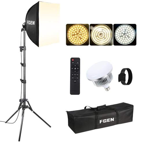 FGen Softbox Set,1x40x40cm Softbox Licht Kabellänge 300cm mit 85W 2700-6400K Einstellbarer LED Birne und 150cm Stativ,für Studio Portraits,Videoaufnahmen und Produktfotografie