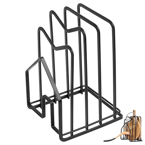 SZZHIYONG Schneidebrett Halterung, Schneidebrett Ständer Rack Schwarz, Topfpfannendeckel Halter, Pfannendeckelhalter, Pfannenhalter, Topfdeckelhalter für Schneidbretthalter Topfdeckel Organizer Küche