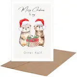 Otter Weihnachtskarte, für Partner,Lustige Weihnachtskarte, „Merry Christmas to My Otter Half“, süße Otter-Weihnachtskarte für Ehemann, Ehefrau, Freund,