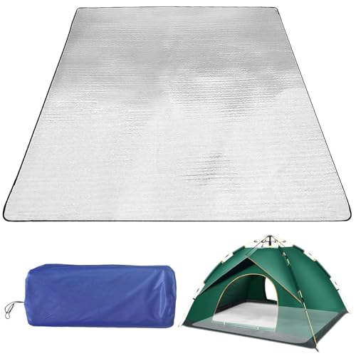 Tkxjry 200x200cm Alu Isomatte Schaummatten, Faltbare Zeltmatte, Camping Matte aus Aluminiumfolie, Doppelseitige Aluminiumfolie Isomatte, Alu Wasserdichtes Bodenmatte, für Picknick, Strand, Camping