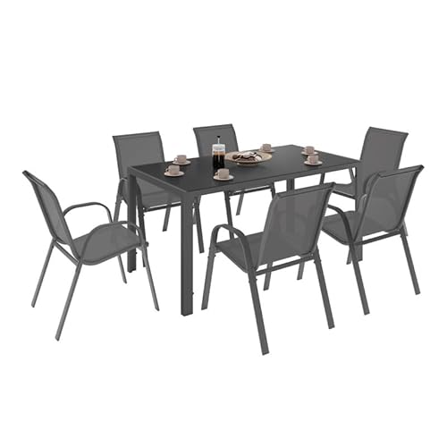 IDMarket Gartenmöbel-Set Madrid 150 cm 6 Stapelstühle anthrazit