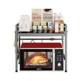 Mointal Einstellbare Küche Mikrowelle Regal, 2-Stufig Erweiterbar Küche Arbeitsplatte Mikrowelle Ständer Regale, Stehend Kohlenstoffstahl Mikrowelle Halter, Airfryer Regal mit 8 Haken, Grau