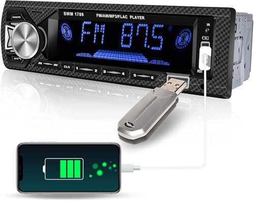 Hikity 1Din Autoradio mit Bluetooth Freisprecheinrichtung, Dualer BT Anschluss, MP3/FM Player mit SD/AUX/2USB und Fernbedienung/7 Farben, 4x60W Verstärker