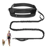 PETCOOZ Joggingleine Hunde mit Bauchgurt, Freihändig Hundeleine für Große Hunde mit Dual Griffe, Reflektierend Elastisch Laufleine verstellbar Gürteltasche zum Joggen Laufen, 160-220cm, Schwarz