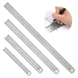 Edelstahl Lineal Metall Lineal Set 4 Stück 15cm 20cm 30cm 40cm mit Doppelseitenskala Kante Messwerkzeug Metall Stahllineal für Lehre Büro Zeichnen Engineering