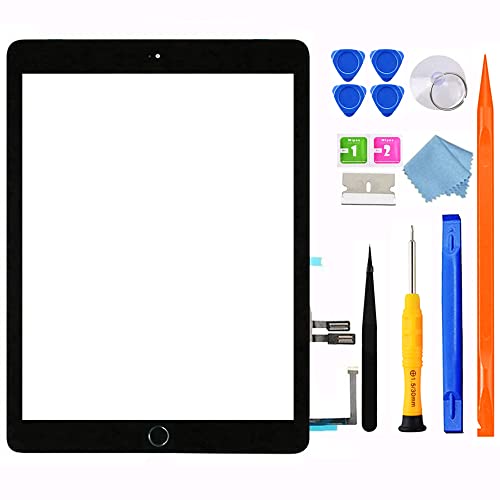 JPUNG Digitizer für iPad 6 Display 9.7 Inch 2018, Only für 6.Generation Touchscreen Bildschirm A1893 A1954, Home-Button, Videoanleitung, Ersatzbildschirm Komplettes Werkzeug