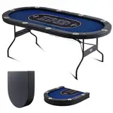 VEVOR Casino Pokertisch Klappbare Tischbeine 2140 x 1070 x 760 mm (L x B x H), Faltbarer Pokertisch, Schwarz & Blau Pokerauflage Klapptisch für 10 Spieler, Pokertisch mit Staubschutzhülle Tragbar