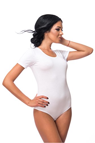 Evoni Damenbody | Overall Bodysuit mit Rundhals für Frauen | Kurzarm-Body in verschiedenen Farben mit Verschluss | hochwertige Nachtwäsche mit optimaler Passform | sportlicher Damen-Body(Large, Weiß)