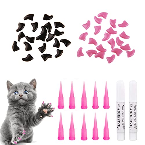 SEMINISMAR 40PCS Katzen Nagel Abdeckung Krallenschutz,Cat Nail Cover Protector,weiche Pet Nail Cap Abdeckung Safe Anti Scratch Dog Paw Claw Protector Covers Klauenpflege für Katzen Hunde,Größe M