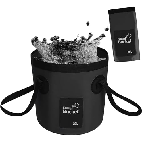 Faltbarer Eimer, ultraleichter Outdoor-Spülbecken-Angeleimer, 20 l tragbarer Camping-Eimer mit Griff, faltbarer Eimer zum Angeln, Wandern, Camping, Autowaschen usw.（Schwarz 20L）