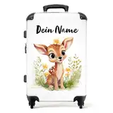 NoBoringSuitcases.com® Koffer personalisiert, Kinder Koffer, 67x43x25cm - Reisekoffer Kinder - Hartschalenkoffer - Kleines REH weißem Hintergrund - Mittelgroß mit Rollen - Koffer mit Namen