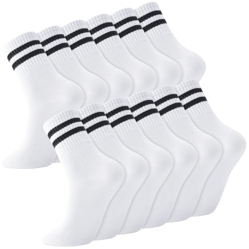 taonganui 6 Paare Herren Socken Sportsocken Tennissocken Sport Socken Männer 43-46 Baumwolle Socken mit Streifen, Weiß