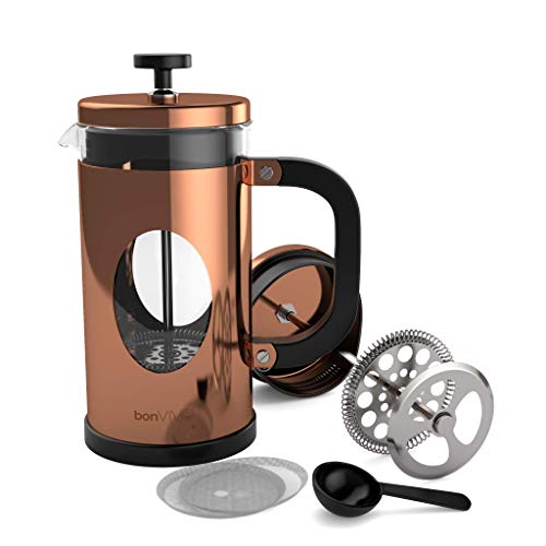 bonVIVO GAZETARO I Design-Kaffeebereiter Und French Press Coffee Maker In Kupfer-Optik, Kaffee-Kanne Aus Glas Mit Edelstahl-Rahmen, Kaffee-Presse Mit Edelstahl-Filter (Kupfer, 8 Tassen)