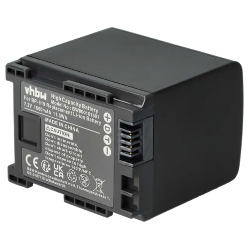 vhbw Akku Ersatz für Canon BP-820, BP-827, BP-819, BP-828 für Videokamera Camcorder (1600 mAh, 7,2 V, Li-Ion) + Infochip