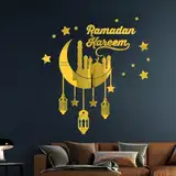 IWTBNOA Ramadan Aufkleber Wanddekoration, Eid Mubarak Wanddekoration, Wasserdicht 3D Acryl DIY Mond Stern Ramadan Selbstklebende Wandaufkleber, Muslim Ramadan Wandtattoo für Zuhause Deko