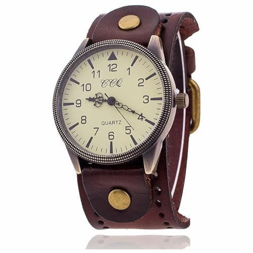 FENKOO Unisex Vintage-Leder-Band große Zifferblatt Quarz Analog Armbanduhr