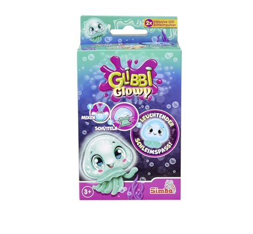 Simba 105953080 Glibbi Glowy, Qualle mit Glow in The Dark Effekten, Pulver verwandelt Wasser in Leucht-Schleim, 2x7 Gramm, Glibber, Badespaß ab 3 Jahren, Gelb-grün
