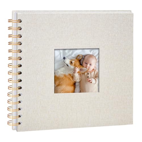 Vienrose Fotoalbum zum Selbstgestalten 20,5 x 20,5 cm, DIY Scrapbook Spiralalbum mit 40 Weißen Seiten, Leinen Fotoalbum zum Einkleben für Familien, Baby, Hochzeit, Jahrestag, Geburtstags, Beige
