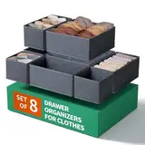 ORLISA 8-teiliges Set Kleiderschrank Organizer für Kleidung, Faltbare Stoff Aufbewahrungsbox Schrank,Washable Grau Ordnungssystem Kleiderschrank,Ordnungsboxen Kleiderschrank für Babykleidung