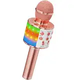 Magic Sing LED Karaoke Mikrofon Kinder, Drahtloses Bluetooth Spielzeug ab 3-12 Jahre Geschenk Mädchen KTV Lautsprecher mit Stimmenverzerrer, Heim KTV Karaoke Maschine für Android, iOS, PC(Roségold)