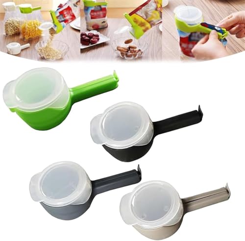 4Pcs Snack Clips That Pour,Bag Clips with Spout,Reusable Food Bag Clips with Pour Spouts,for Snack,Oatmeal,Coffee (B)