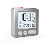 Technoline WT265 handlich und überzeugend moderner Funkwecker mit gebürsteter Echtmetall-Front, silber, Touch-Aktivierung für Beleuchtung/Snooze, Datum, Innentemperatur, 66 x 21 x 66 mm