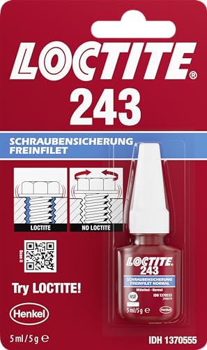 LOCTITE Schraubensicherung 243, Schraubenkleber für die Sicherung von Schrauben, mittelfestes Schraubensicherungsmittel für Metallgewinde, Flüssigkleber für z. B. Pumpen, 1x5ml
